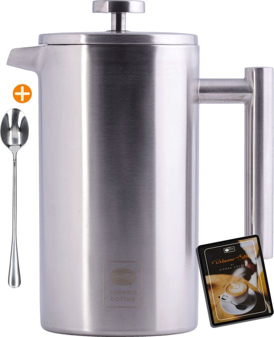 Cafetière à Piston Inox 1l pour 5 Tasses - Double Paroi Isolante