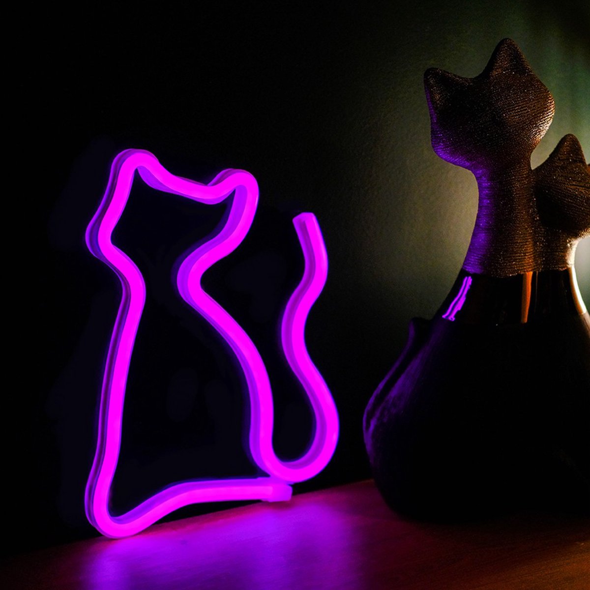 Forever FLNE04 - Neon LED licht Kat Roze Batterij + USB