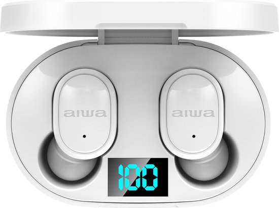 Aiwa AT-X80E II - oplaadbare bluetooth oordopjes hoofdtelefoon (Google Assistant, Siri) - Wit