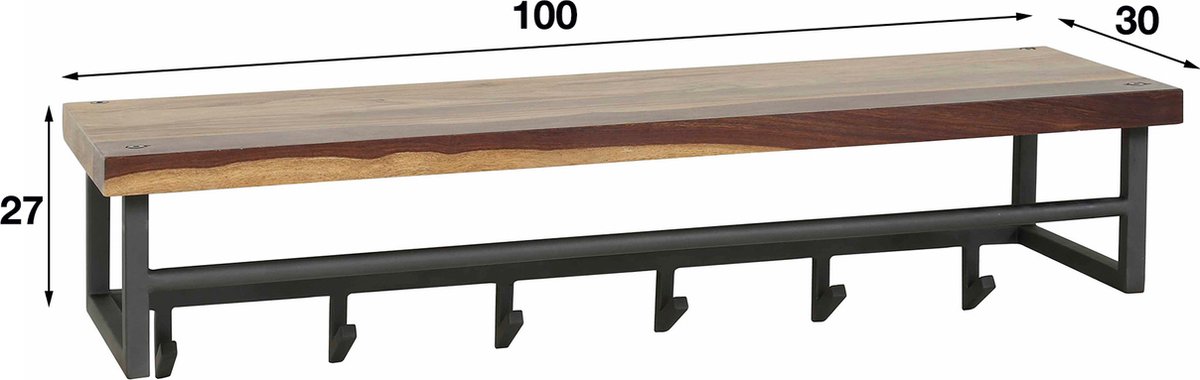 Kapstok 6 Haken met Hoedenplank - 30x100x27cm - Metaal & Hout - Giga Meubel