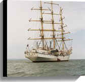 WallClassics - Canvas - Wit Groot Schip op Zee - 40x40 cm Foto op Canvas Schilderij (Wanddecoratie op Canvas)