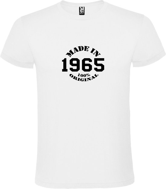 Wit T-Shirt met “Made in 1965 / 100% Original “ Afbeelding Zwart Size XXXXL