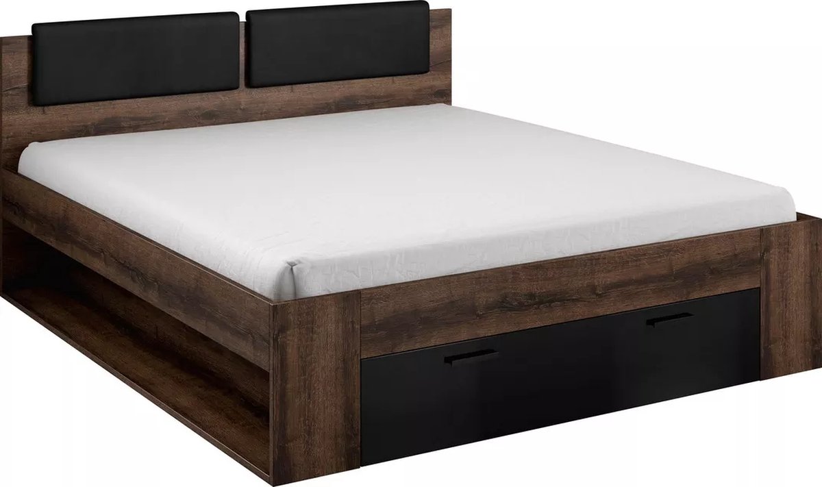 Trendmeubel - Bedframe Scotter - 140x200 cm - monastery eikenhout/hoogglans zwart monastery eikenhout