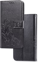 Coque OPPO A77 - Bookcase - Porte carte - Portefeuille - Imprimé fleurs - Simili cuir - Zwart