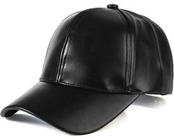 Leren Baseballcap - Zwarte PU leren pet - Mat - Snapback