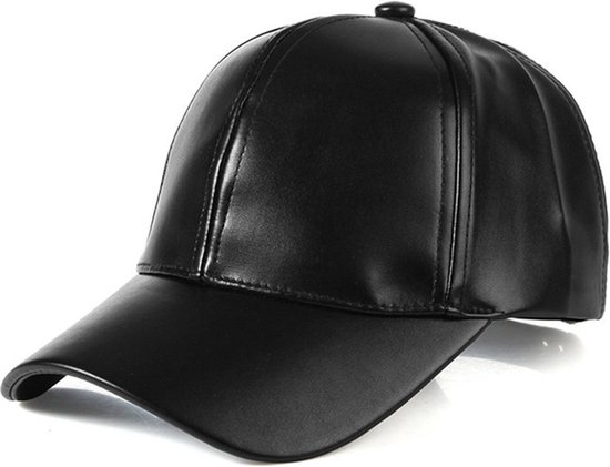 Leren Baseballcap - Zwarte PU leren pet - Mat - Snapback