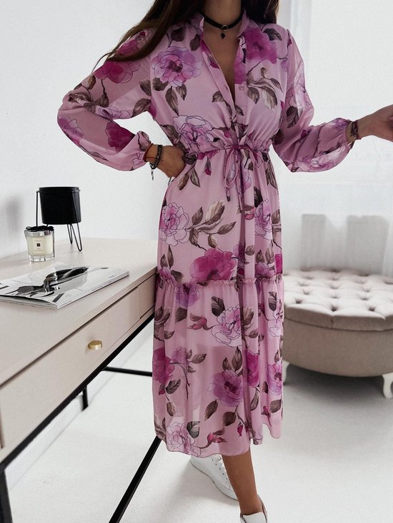 robe longue - robe femme - een maat - motif floral - belle robe - manches  longues -... | bol.com