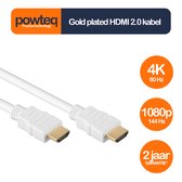 Powteq Premium - Gold plated HDMI kabel - 50 cm - Wit - HDMI 2.0 - 4K 60 Hz - 1080p 144 Hz - Witte HDMI kabel