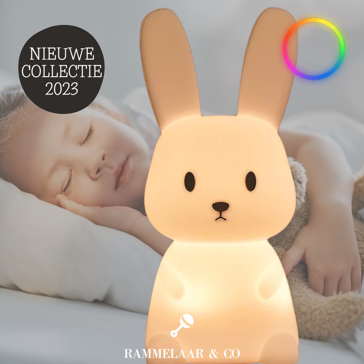 Nachtlampje Kinderen – Bunny – Kinderlampen – Nachtlampje Baby – LED RGB & warm Wit – Nachtlampje Konijn – USB Oplaadbaar – Nachtlampje – Kindvriendelijk – Veilleuse bebe – Veilleuse – Veilleuse lapin – Lapin