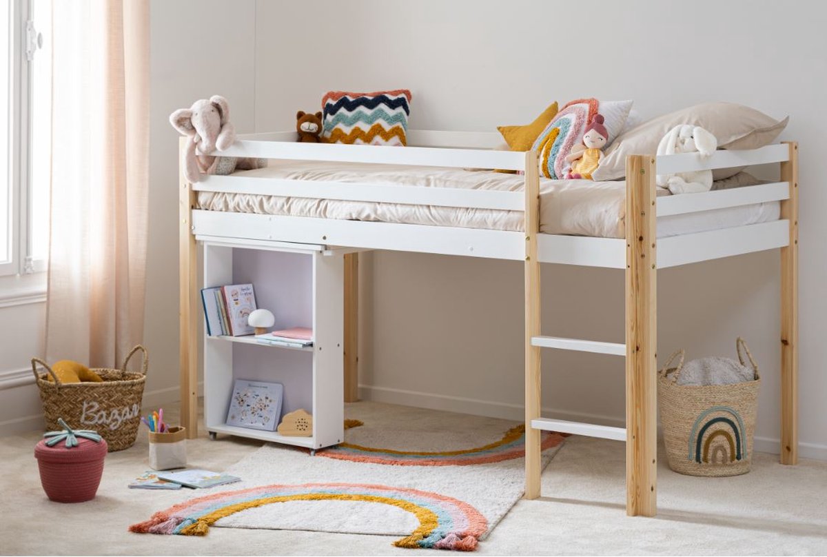 Atmosphera kids kinderbed met schuifbureau en boekenkast - Hoogslaper 90 x 190 cm - Bed