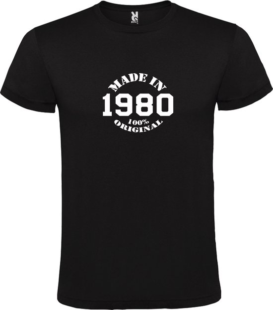 Zwart T-Shirt met “Made in 1980 / 100% Original “ Afbeelding Wit Size XXXL