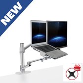 W&Z® Monitor arm voor laptop scherm – Monitor beugel geschikt voor 2 schermen – Monitor Standaard – Laptop Standaard – Verstelbaar– Laptop Arm -  Zilver