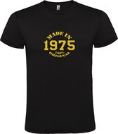 Zwart T-Shirt met “Made in 1975 / 100% Original “ Afbeelding Goud Size L