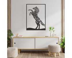 Wanddecoratie Paard - Muurdecoratie Paard - Muurdecoratie Hout - Wanddecoratie Hout - Muurdecoratie Woonkamer - Wanddecoratie Woonkamer - Wanddecoratie Industrieel - Wanddecoratie Dieren - Home Decor - Wall Line Art - 80 x 59 cm