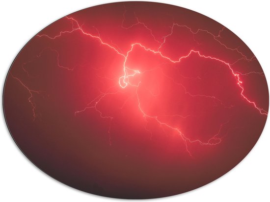 Dibond Ovaal - Rode Bliksem in de Lucht - 96x72 cm Foto op Ovaal (Met Ophangsysteem)