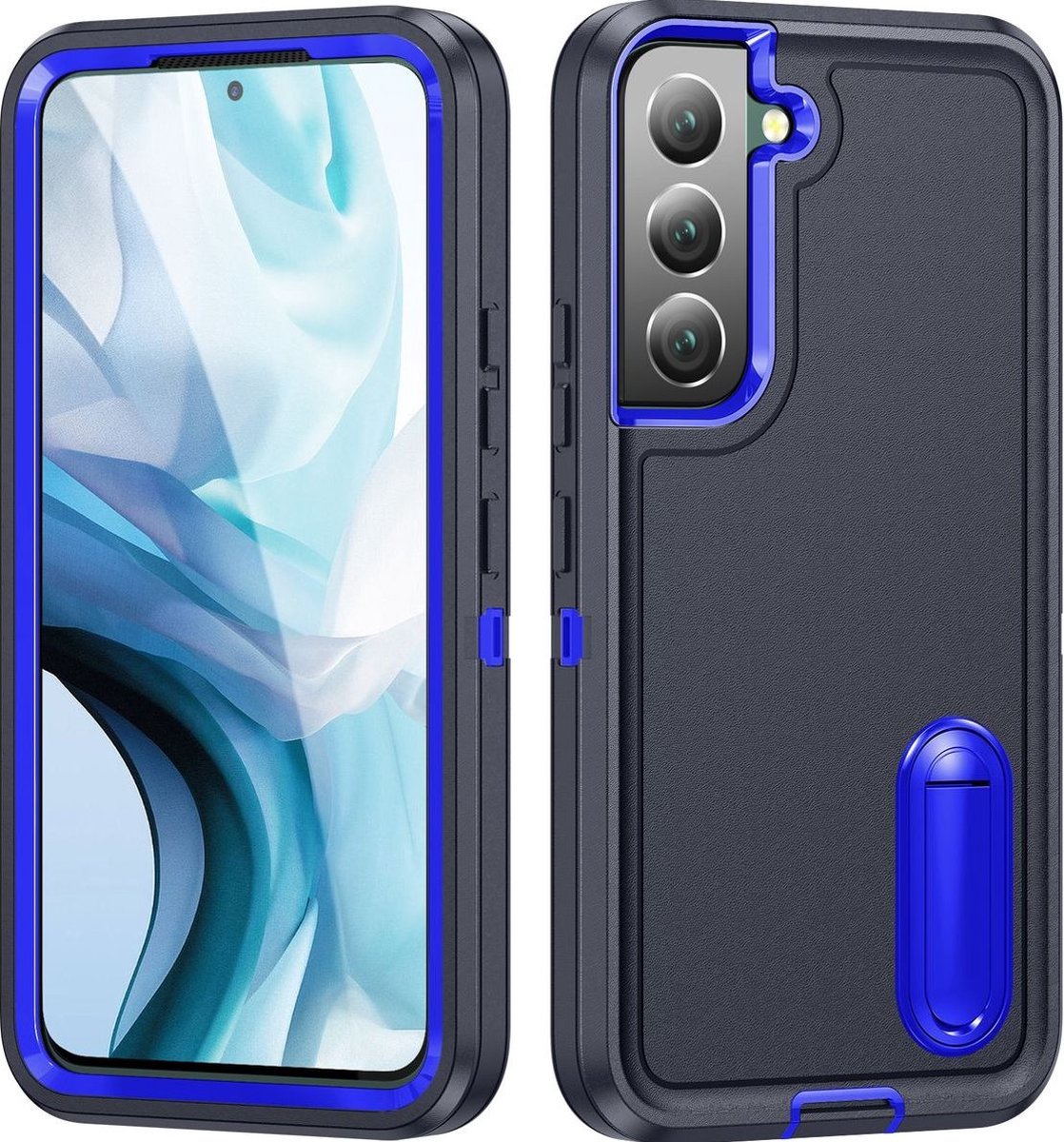 Mobigear Hoesje geschikt voor Samsung Galaxy S23 Telefoonhoesje Hardcase | Mobigear Rugged Stand Backcover Shockproof met Standaard | Schokbestendig Galaxy S23 Telefoonhoesje | Anti Shock Proof - Donkerblauw
