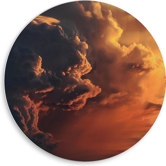 PVC Schuimplaat Muurcirkel - Naderende Donkere Wolken tijdens Zonsondergang - 50x50 cm Foto op Muurcirkel (met ophangsysteem)