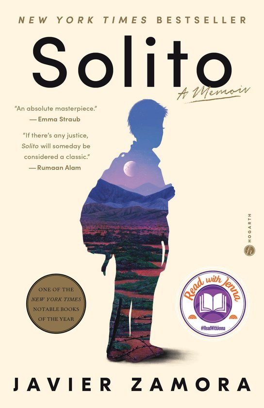 Livre 'Solito: A Memoir' par Javier Zamora. Best-seller du New York Times avec citations et logo 'Read with Jenna'.