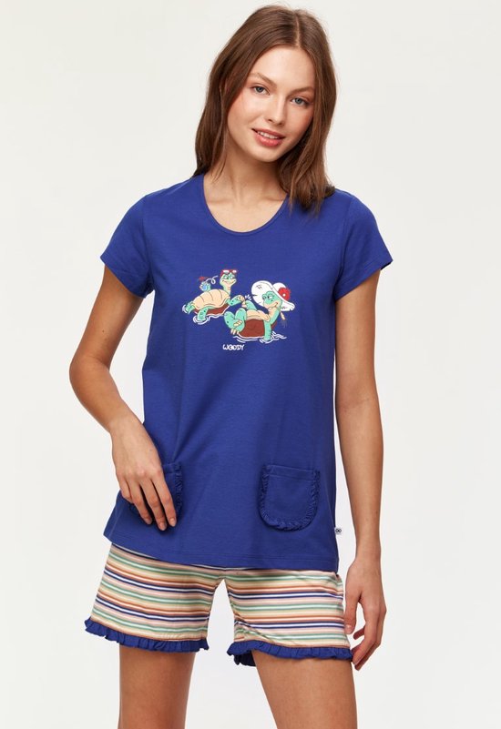 Woody Meisjes-Dames Pyjama blauw - maat 116/6J