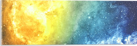 Acrylglas - Galaxy Lucht met Oranje, Blauw en Paarse Gloed - 60x20 cm Foto op Acrylglas (Met Ophangsysteem)