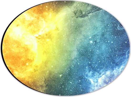 Dibond Ovaal - Galaxy Lucht met Oranje, Blauw en Paarse Gloed - 28x21 cm Foto op Ovaal (Met Ophangsysteem)