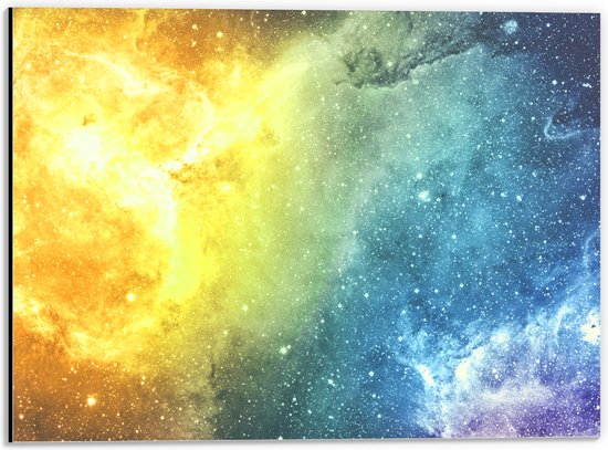 Dibond - Galaxy Lucht met Oranje, Blauw en Paarse Gloed - 40x30 cm Foto op Aluminium (Wanddecoratie van metaal)