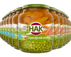 HAK Doperwtjes met Worteltjes - Tray 12x675 gram - Vegan - Plantaardig - Vegetarisch - Gemaksgroenten - Groenteconserven