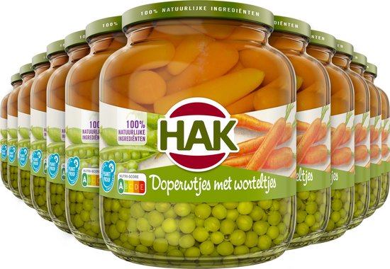 HAK Doperwtjes met Worteltjes - Tray 12x675 gram - Vegan - Plantaardig - Vegetarisch - Gemaksgroenten - Groenteconserven