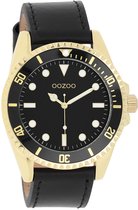 OOZOO Timepieces - Goudkleurige horloge met zwarte leren band - C11115