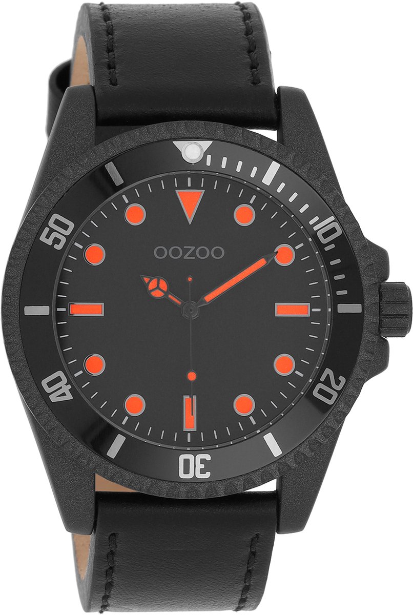 OOZOO Timepieces - Zwarte horloge met zwarte leren band - C11119