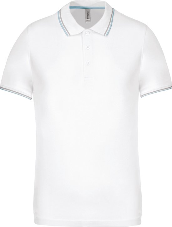 Heren Polo 'Pique' Kariban Collectie maat S Wit/Hemelblauw/Grijs