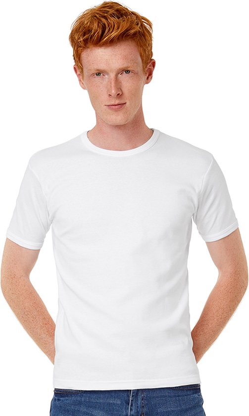 B&C Men-Fit T-shirt - Geribde hals en mouwen - Wit - Small