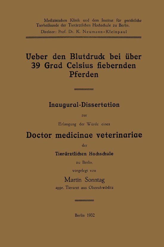 Ueber Den Blutdruck Bei Über 39 Grad Celsius Fiebernden Pfe ... - cover