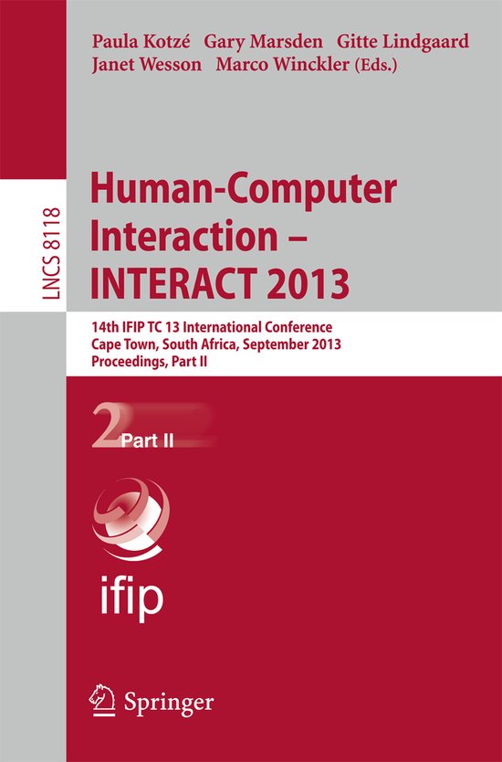 Human-Computer Interaction -- INTERACT 2013 - cover