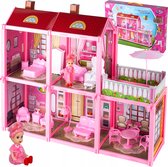 Poppenhuis - Huis voor Poppen - Roze - Inclusief Meubels - met Pop - Draagbaar - Speelgoed - Rollenspel Speelgoed - Educatief - Kinderen - Jongens en Meisjes - Cadeau