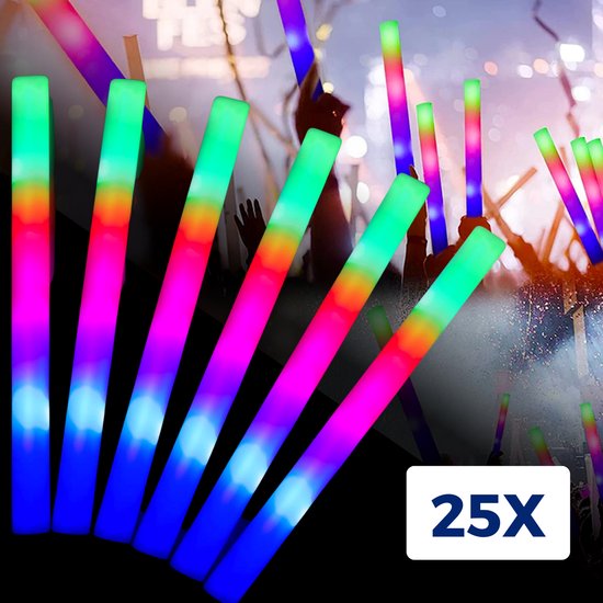 25x Led Foam Sticks - Multicolor Led - Lange Brandduur - Neon Party Sticks  -... | bol.com