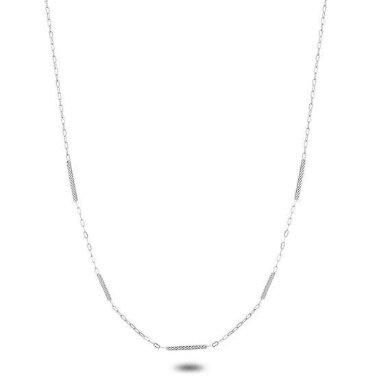 Twice As Nice Halsketting in zilver, gestreepte rechthoekjes 45 cm+5 cm