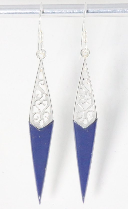 Boucles d'oreilles longues en argent ajouré avec lapis lazuli