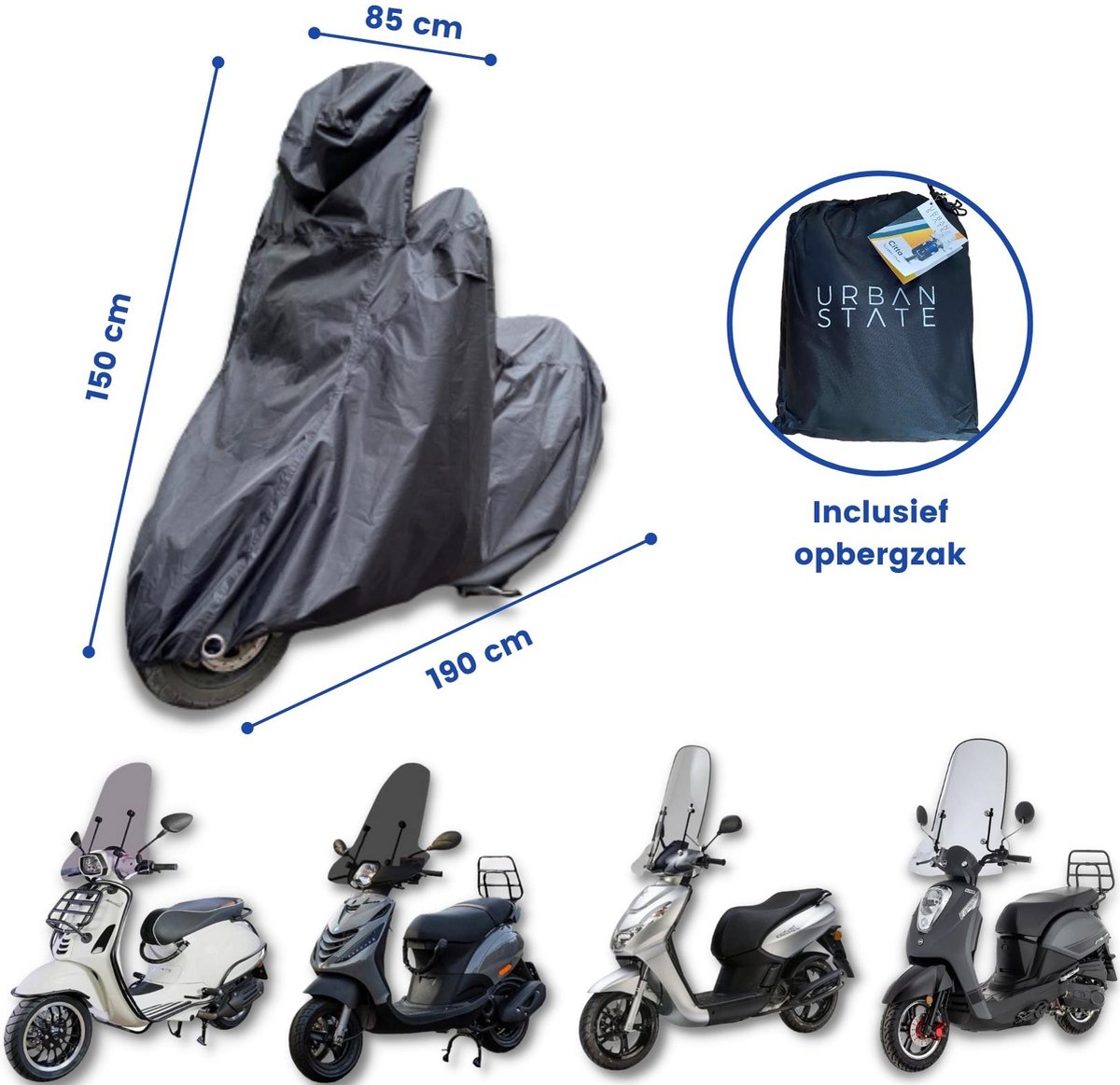 Scooterhoes met windscherm - maat M - waterdicht - scooter hoes - voor Vespa, Fiddle, Peugeot, Piaggio – foto 7