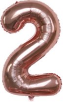 Ballon chiffre XL 2 - Or rose - Décoration de fête - 81 cm