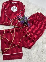 Dames 2- Delige -Pyjama- Luxe Pyjamaset- Nachtkleding- Homewear -Satijn- Rood Maat XL