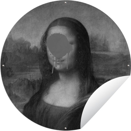 Tuincirkel Mona Lisa - Leonardo da Vinci - Zwart - Wit - 60x60 cm - Ronde Tuinposter - Buiten