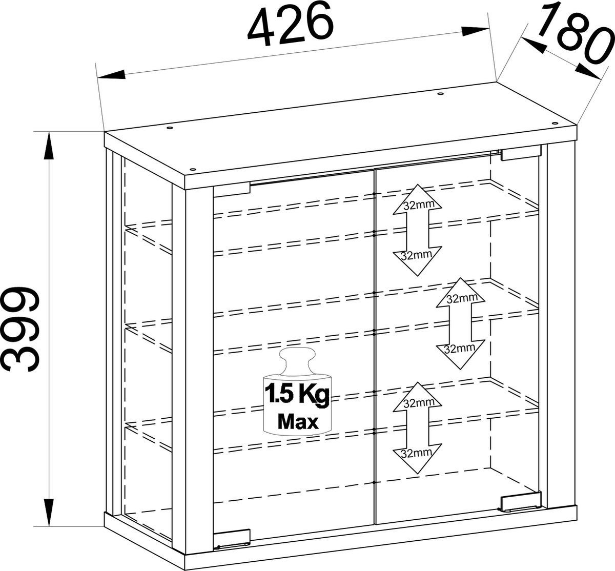 VCM Wandvitrine Hangende Glazen Vitrinekast Vitrosa S | bol.com