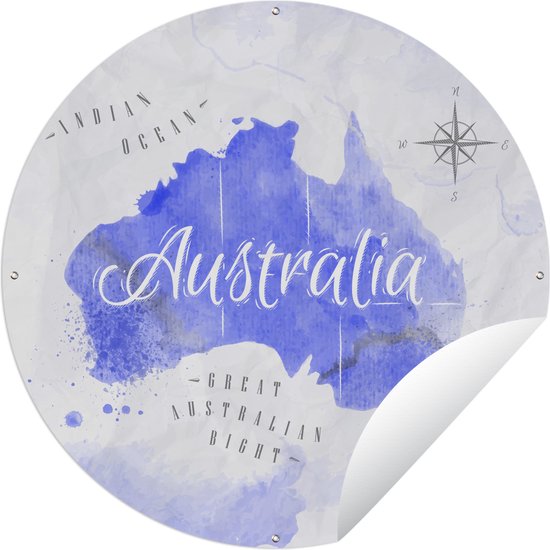 Tuincirkel Wereldkaart - Australië - Blauw - Ronde Tuinposter - Buiten