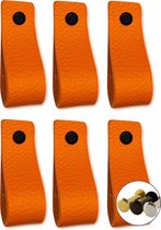 Leren handgrepen - Oranje - 12 stuks - 16,5 x 2,5 cm - incl. 3 kleuren schroeven - handgrepen kast leer - meubelgrepen - handvaten kast - leren lus