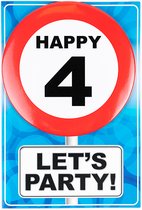 Happy age card 4 jaar (Verjaardagskaart met leeftijd button)