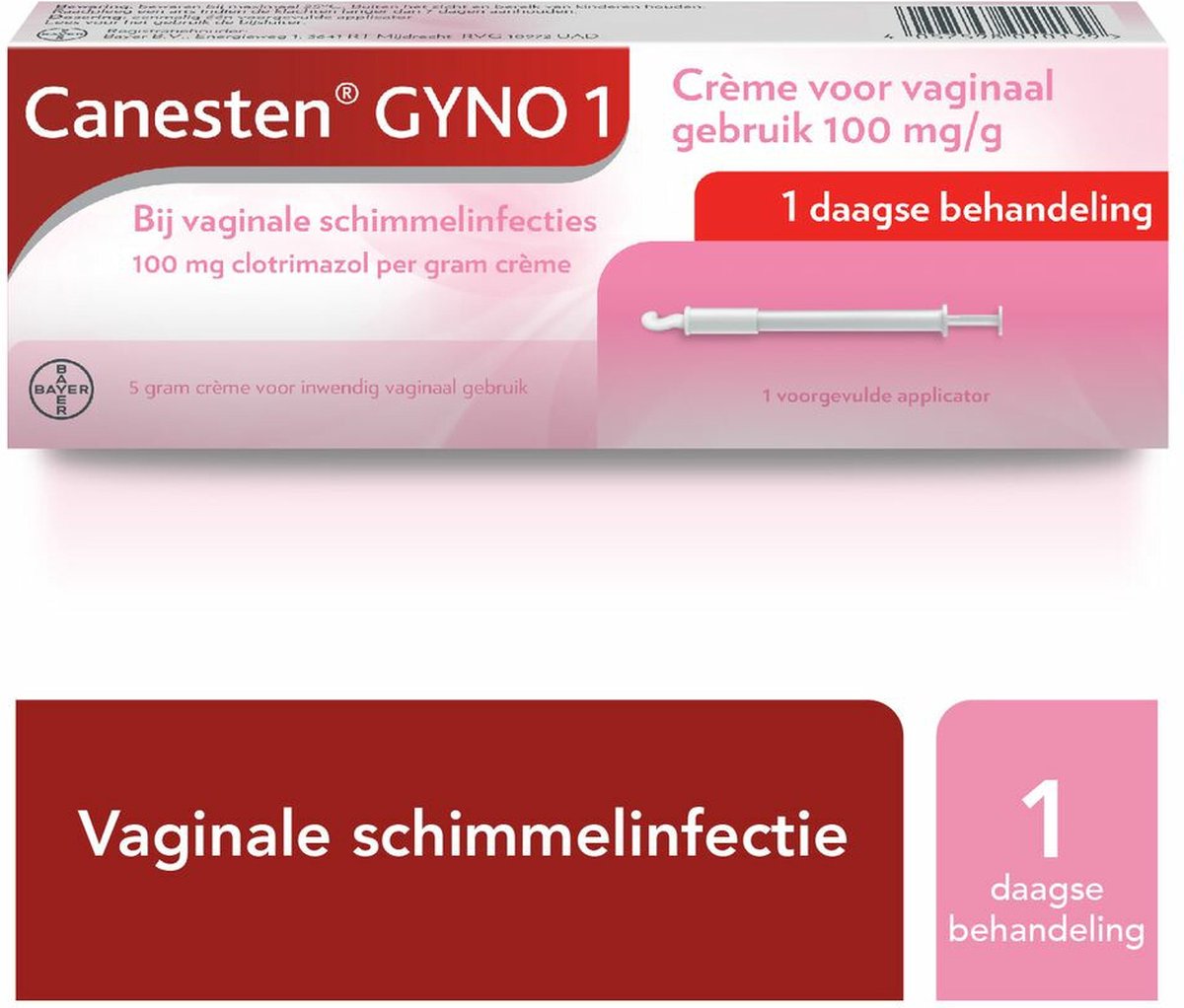 Goedkoopste Canesten Gyno Crème 5g | 1-daagse Behandeling van Vaginale Schimmel | Verlicht Jeuk en Branderig Gevoel | Bevat 10 Clotrimazol | Eénmalige Applicatie voor Snelle Verlichting