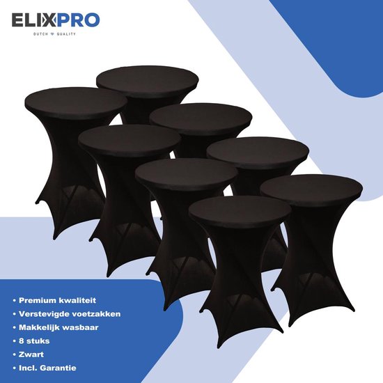 ElixPro - Premium statafelrok zwart 8x - ∅80 x 110 cm - Tafelrok- Statafelhoes - Staantafelhoes - Extra dik voor een Premium uitstraling