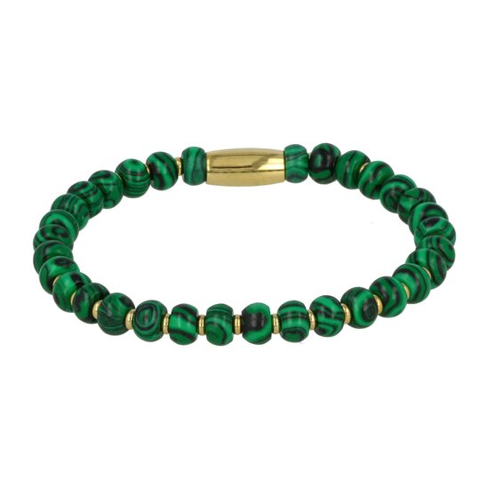 My Bendel - Bracelet en perles d'or avec pierre précieuse Malachite - Bracelet spécial en or avec pierres précieuses Malachite - Avec coffret cadeau de luxe
