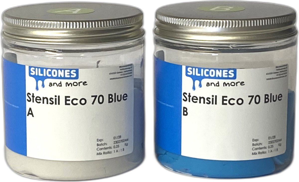Stensil ECO 70 Blue, kneedbare siliconen Shore A 70 - 500 Gr. Set